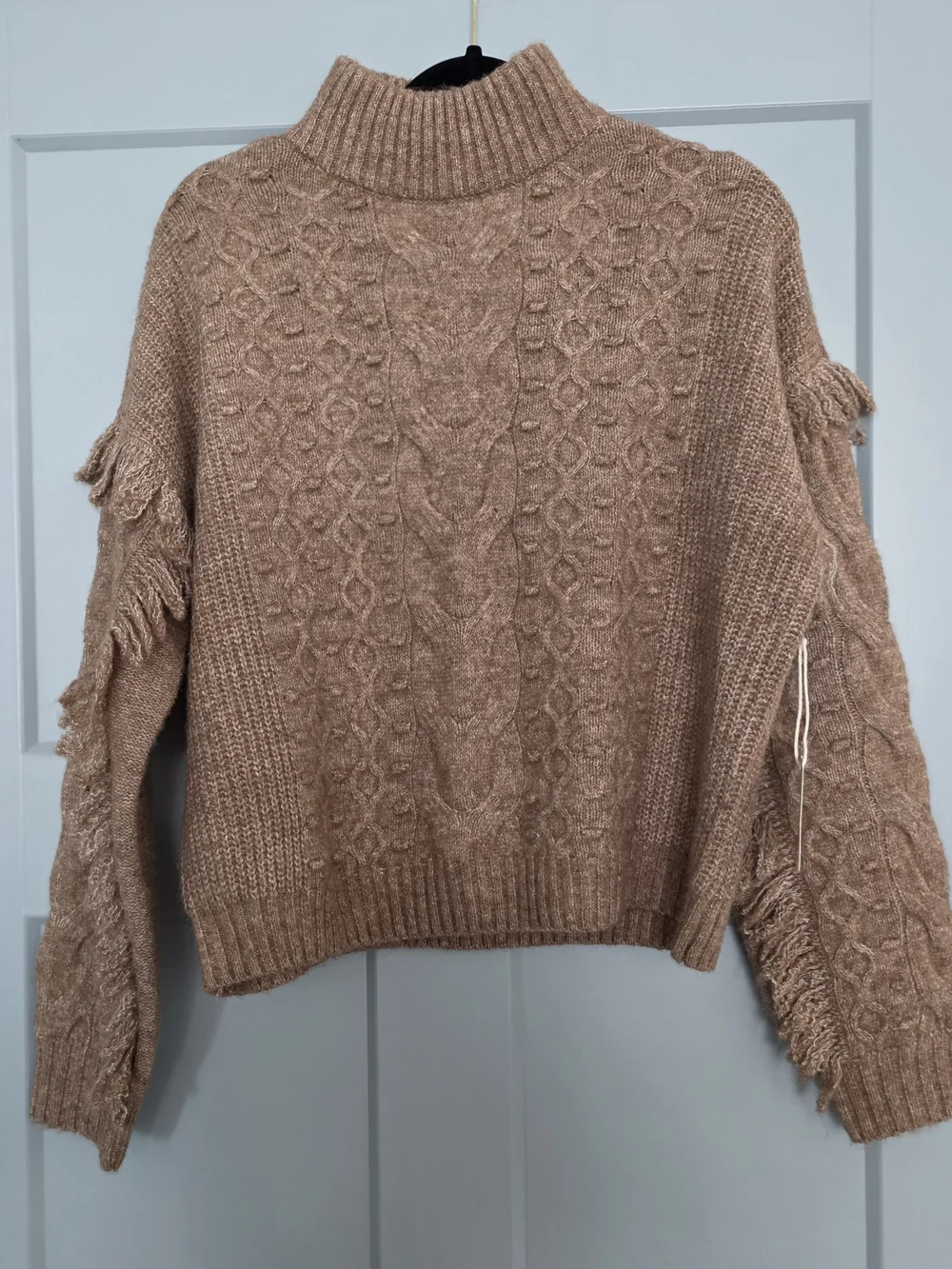 a.n.a Cable Knit Fringe Mock Neck Sweater NWT Womens Large Rust Brown Cozy Boho